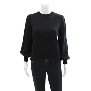 six/fifty Womens Knit Crew Neck Balloon Sleeve Sweater Solid Black Size S